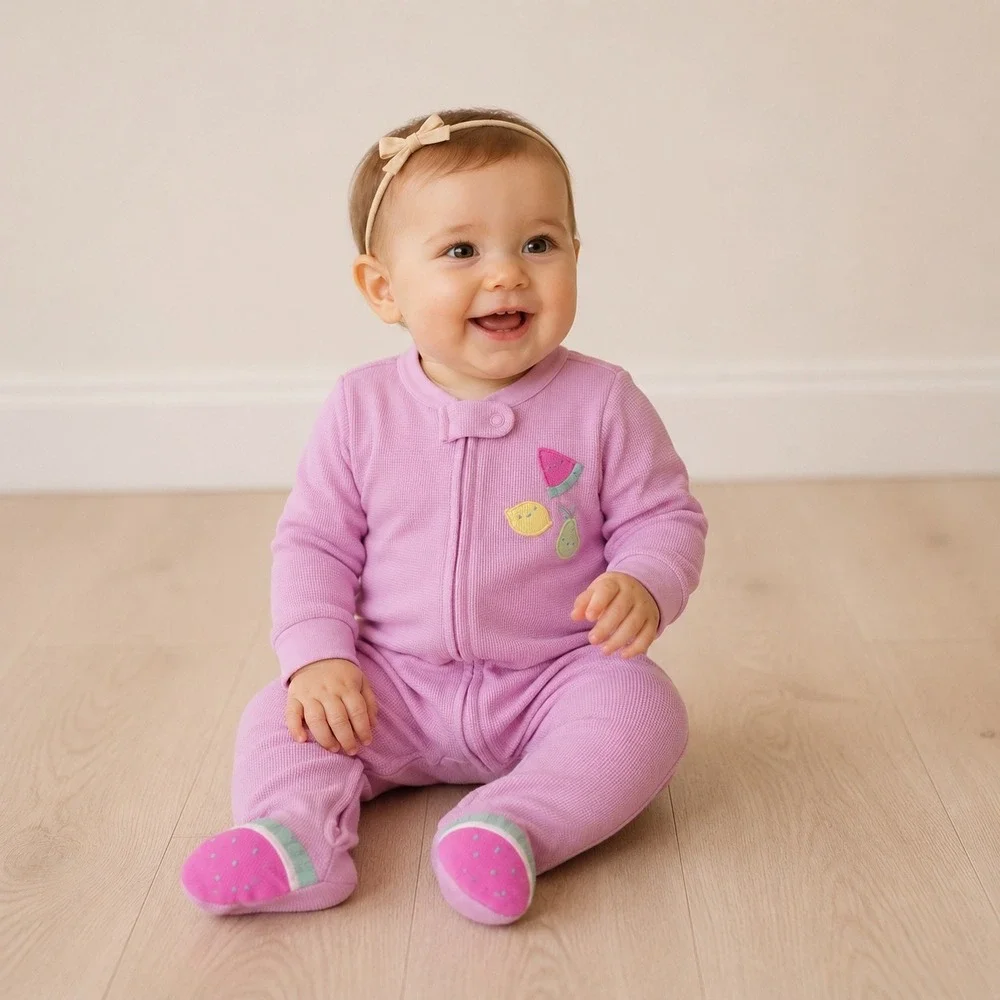 Carters Just One You Pink Waffle Knit Fruit Footed Sleep and Play 9M NEW